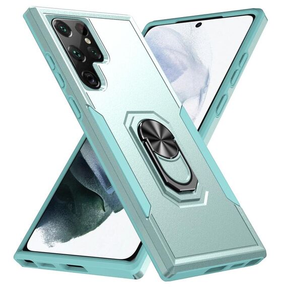Per Samsung Galaxy S22 Ultra 5G Pioneer Armour Heavy Duty PC + porta telefono TPU (verde)