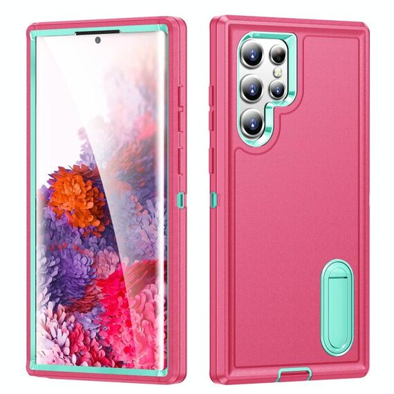 Per Samsung Galaxy S22 Ultra 5G 3 in 1 custodia robusta del supporto robusta (rosa + blu)