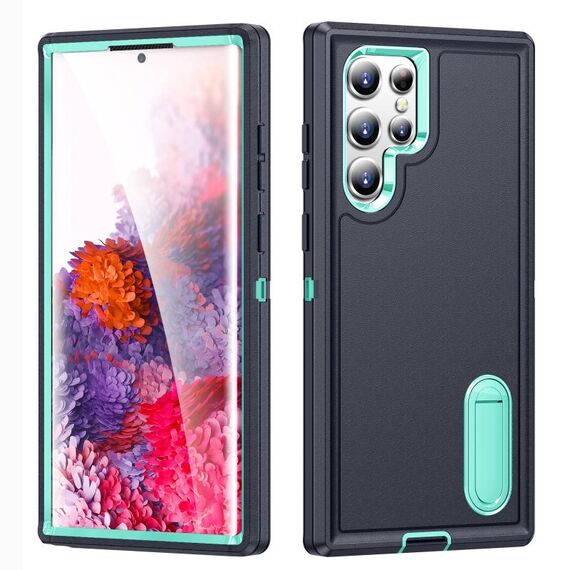 Per Samsung Galaxy S22 Ultra 5G 3 in 1 Cassa del telefono robusta robusta (blu scuro + blu chiaro)