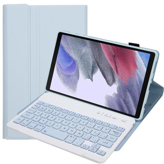 Custodia in pelle Bluetooth Bluetooth Bluetooth a colori di caramelle A220 con staffa per Samsung Galaxy Tab A7 Lite 8.7 T220 / T225 (orchidea ghiacciata bianca)