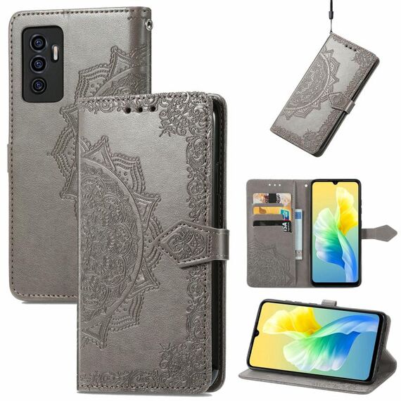 Per vivo s10e mandala fiore in rilievo orizzontale in pelle orizzontale flip (grigio)