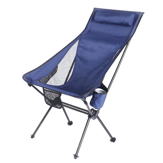 Sedia da spiaggia pieghevole portatile in lega di alluminio da campeggio all'aperto, colore: con tasca (grigio blu)