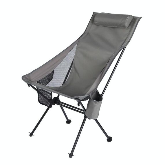 Sedia da spiaggia pieghevole portatile in lega di alluminio da campeggio all'aperto, colore: con tasca (grigio scuro)