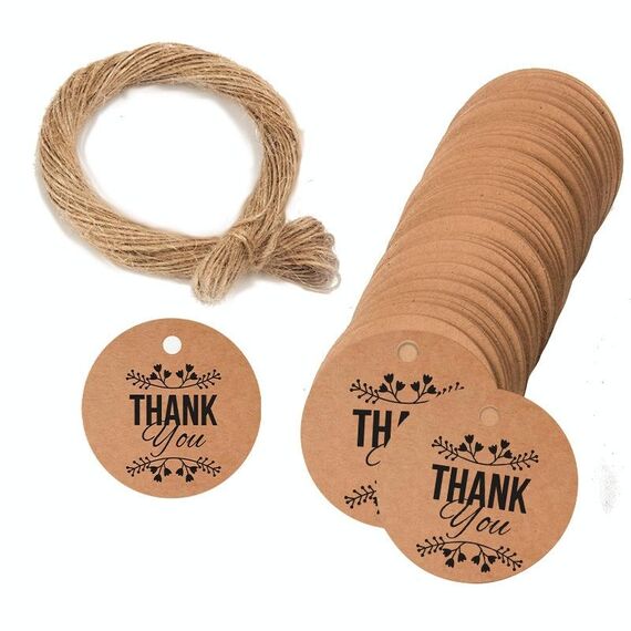 Etichetta regalo in carta Kraft da 100 pezzi/pacco con corda di canapa da 20 m (L-01)