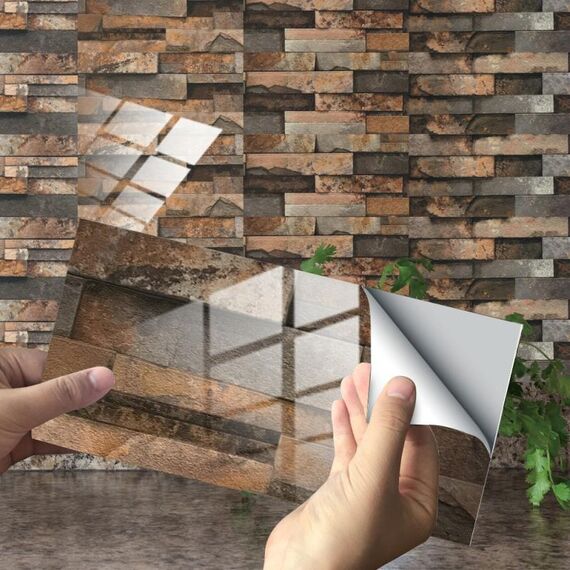 12 PCS 10 x 20 cm modello di mattoni a film cristallo film lucido adesivo per pavimenti (kit034)