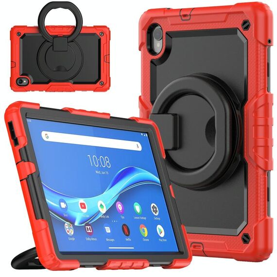 Per Lenovo M10 Plus X606F Silicone + PC porta tablet Case (rosso + nero)