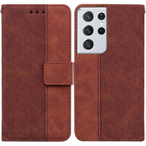 Per Samsung Galaxy S21 Ultra 5G Custodia in pelle geometrica Geometrica (Brown)