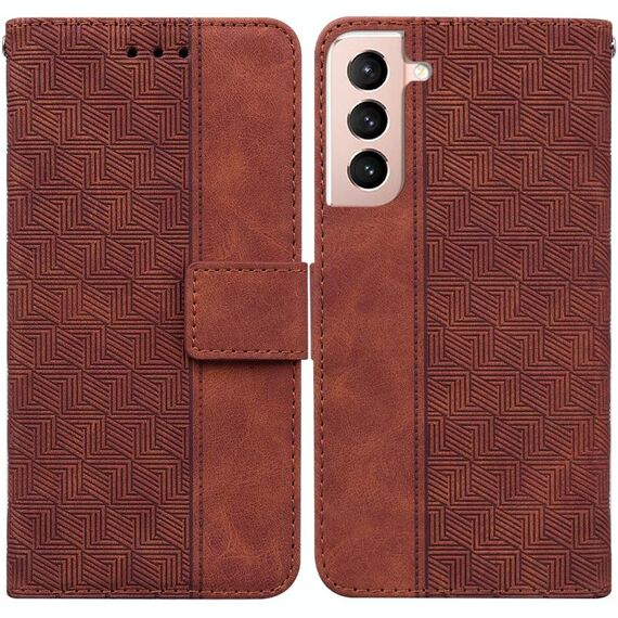 Per Samsung Galaxy S22 + 5G Cassa del telefono in pelle goffrata geometrica (marrone)