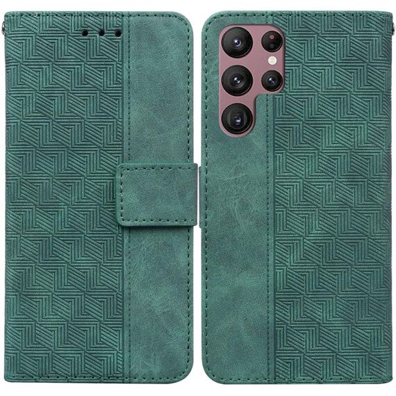Per Samsung Galaxy S22 Ultra 5G Custodia in pelle geometrica geometrica (verde)