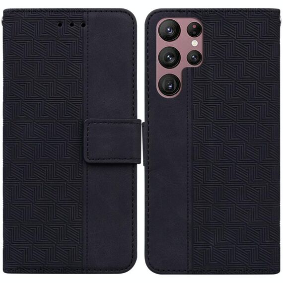 Per Samsung Galaxy S22 Ultra 5G Cassa del telefono in pelle geometrica geometrica (nero)