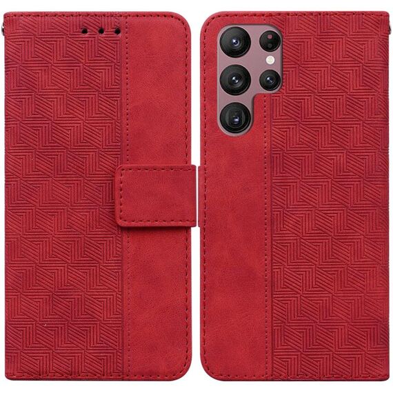 Per Samsung Galaxy S22 Ultra 5G Custodia in pelle geometrica geometrica (rossa)
