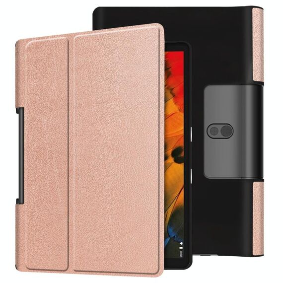 Per Lenovo Yoga Smart Tab Custodia in pelle con struttura a ribaltamento orizzontale con struttura a due pieghe (oro rosa)