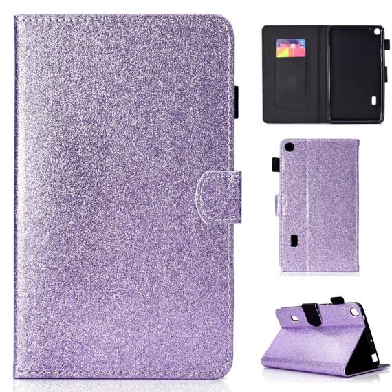 Per Huawei MediaPad T3 7.0 Custodia in pelle con flip orizzontale in polvere glitterata con supporto e slot per scheda (viola)