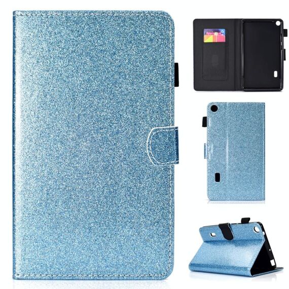 Per Huawei MediaPad T3 7.0 Custodia in pelle con flip orizzontale in polvere glitterata con supporto e slot per scheda (blu)