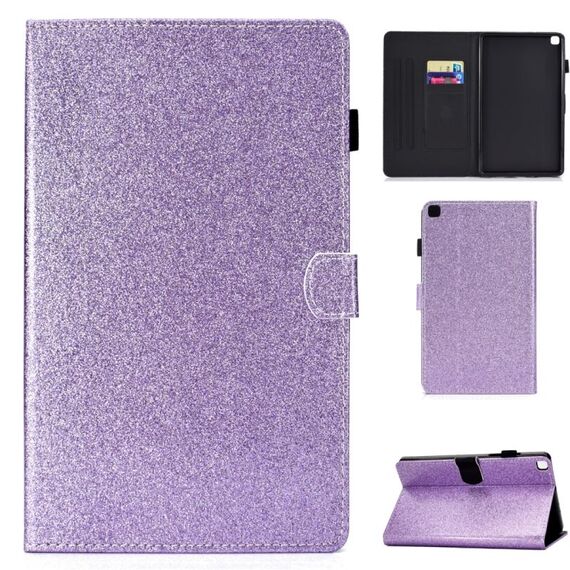 Per Galaxy Tab A 8.0 (2019) Custodia in pelle con vibrazione orizzontale in polvere glitterata T290 con supporto e slot per scheda (viola)