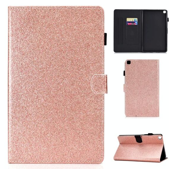 Per Galaxy Tab A 8.0 (2019) Custodia in pelle con vibrazione orizzontale in polvere glitterata T290 con supporto e slot per scheda (oro rosa)