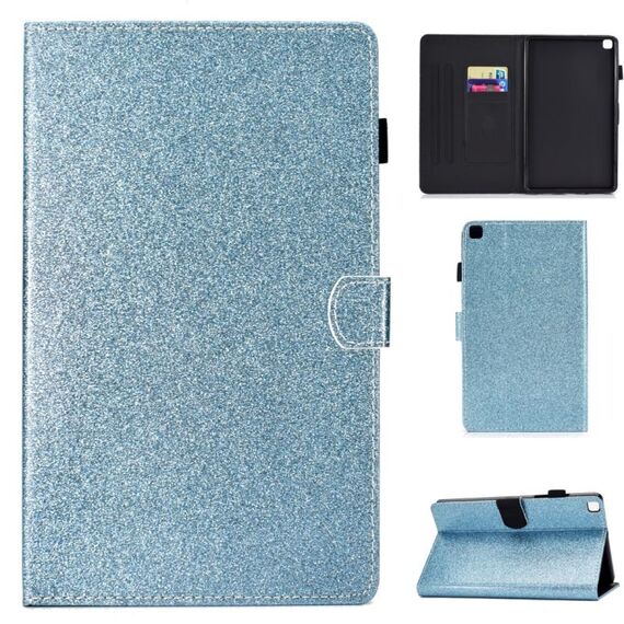 Per Galaxy Tab A 8.0 (2019) T290 Custodia in pelle con flip orizzontale in polvere glitterata con supporto e slot per scheda (blu)