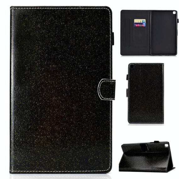 Per Galaxy Tab A 8.0 (2019) Custodia in pelle con vibrazione orizzontale in polvere glitterata T290 con supporto e slot per scheda (nero)