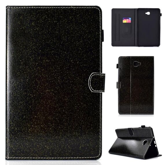 Per Galaxy Tab A 10.1 (2016) T580 Custodia in pelle con vibrazione orizzontale in polvere glitterata verniciata con supporto e slot per scheda (nero)