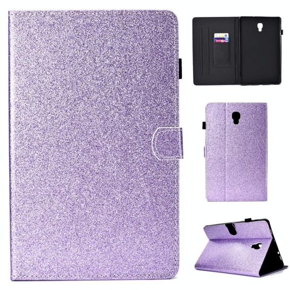 Per Galaxy Tab A 10.5 T590 Custodia in pelle con flip orizzontale in polvere glitterata con supporto e slot per schede (viola)