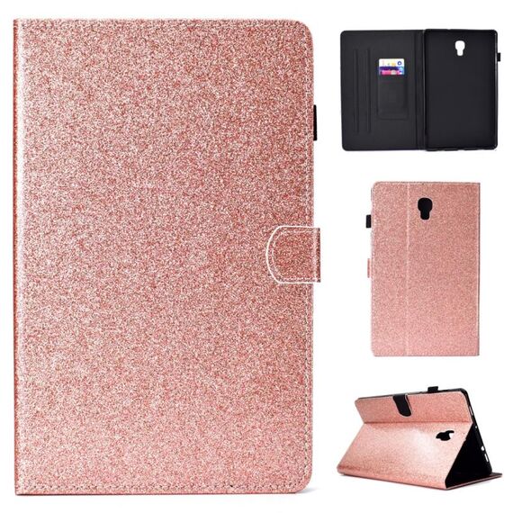 Per Galaxy Tab A 10.5 T590 Custodia in pelle con flip orizzontale in polvere glitterata con supporto e slot per schede (oro rosa)