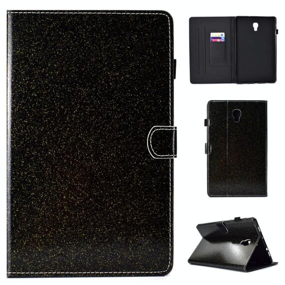Per Galaxy Tab A 10.5 T590 Custodia in pelle con flip orizzontale in polvere glitterata verniciata con supporto e slot per schede (nero)