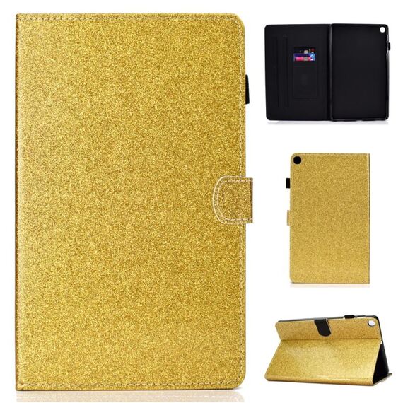 Per Galaxy Tab S5e T720 Custodia in pelle con flip orizzontale in polvere glitterata con supporto e slot per schede (oro)