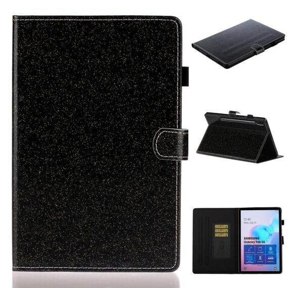 Per Galaxy Tab S6 T860 Custodia in pelle con flip orizzontale in polvere glitterata verniciata con supporto e slot per schede (nero)