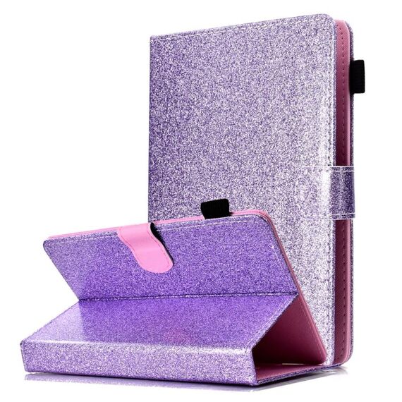 Custodia in pelle con vibrazione orizzontale per tablet da 10 pollici con vernice lucida in polvere glitterata con supporto e slot per schede (viola)