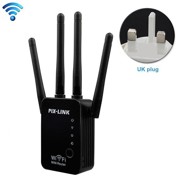 Ripetitore Wireless Smart WiFi Router con 4 Antenne WiFi, Specifiche Spina: Spina UK (Nera)