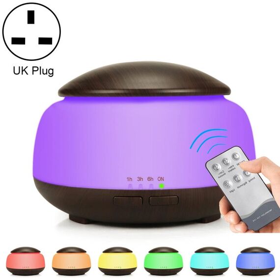 Umidificatore a grana di legno Purificatore d'aria Atomizzazione ad ultrasuoni Macchina per aromaterapia domestica con spruzzatore di alcol automatico a luce colorata a LED, Spina Specifica: spina UK (marrone scuro)