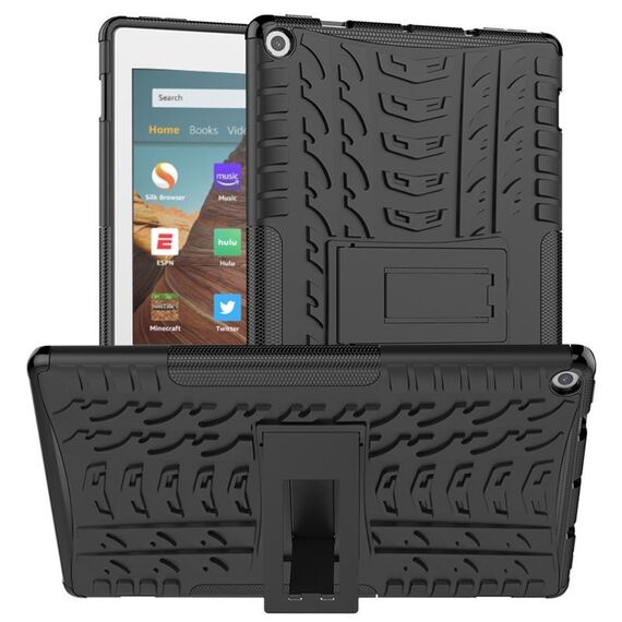 Per Amazon Kindle Fire HD 10 2019 Tyre Texture TPU + Custodia antiurto per PC con supporto (nero)