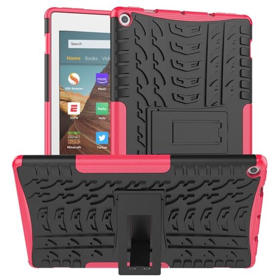 Per Amazon Kindle Fire HD 10 2019 Tyre Texture TPU + Custodia antiurto per PC con supporto (rosa)