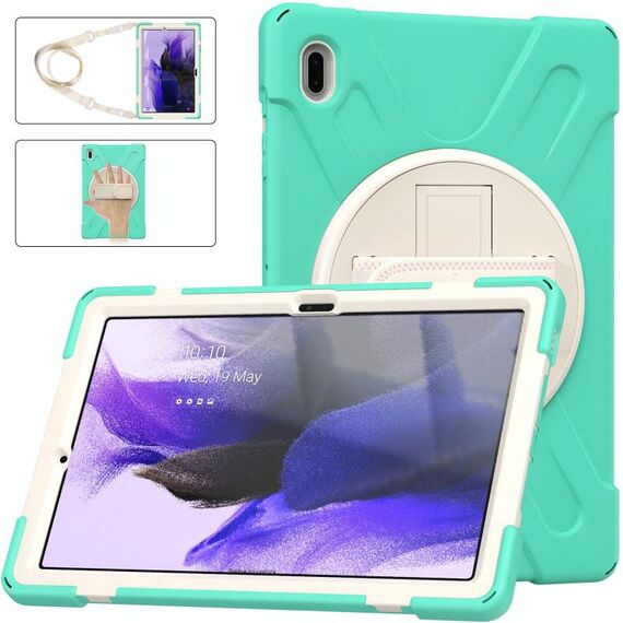 Per Samsung Galaxy Tab S7 Fe 5G 12.4 T730 Custodia protettiva in silicone + PC con supporto e tracolla (verde menta)