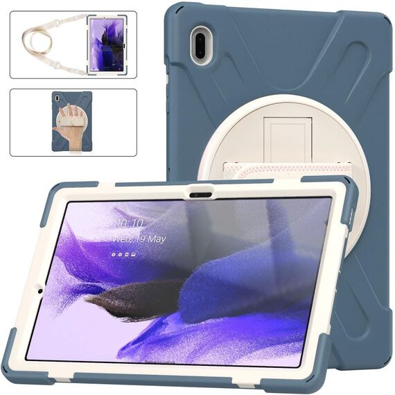 Per Samsung Galaxy Tab S7 FE 5G 12.4 T730 Custodia protettiva in silicone + PC con supporto e tracolla (fiordaliso blu)