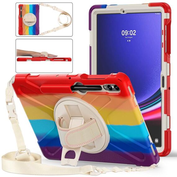 Per Samsung Galaxy Tab S7 FE 5G 12.4 T730 Custodia protettiva in silicone + PC con supporto e tracolla (rosso colorato)