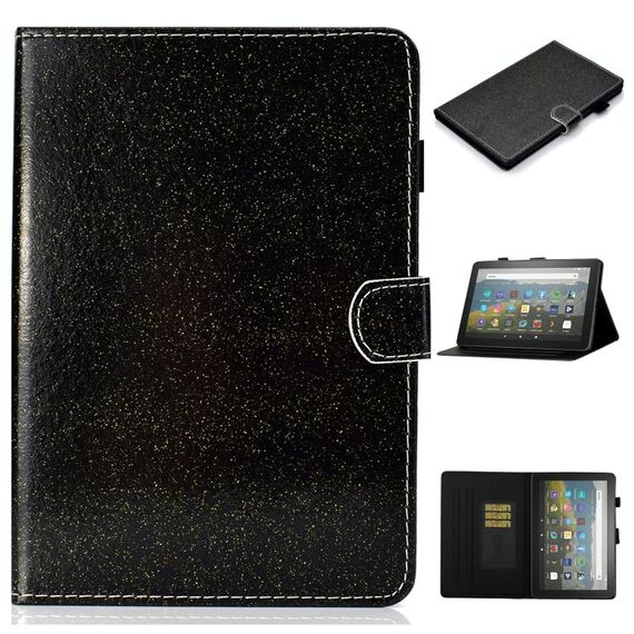 Per Amazon Fire HD 10 (2021) Custodia in pelle flip orizzontale in polvere glitter con slot per schede e supporto e supporto / funzione di sveglia (nero)