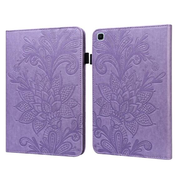 Cassa in pelle di rilievo in pizzo in pizzo in pelle orizzontale con supporto e carta Slot e portafoglio e portafoglio e foto Cornice e funzione di sveglia / funzione sveglia per Samsung Galaxy Tab S6 Lite SM-P610 / SM-P615 (viola)