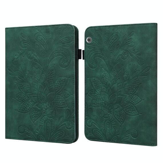 Per Huawei MediaPad T5 pizzo fiore in pizzo modello di rilievo orizzontale flip custodia in pelle con supporto e carte slot e portafoglio e cornice fotografica (verde)
