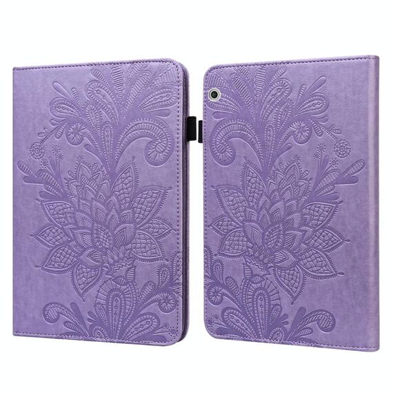Per Huawei MediaPad T3 10 pizzo fiore goffratura modello orizzontale flip custodia in pelle con supporto e carte slot e portafoglio e cornice (viola)