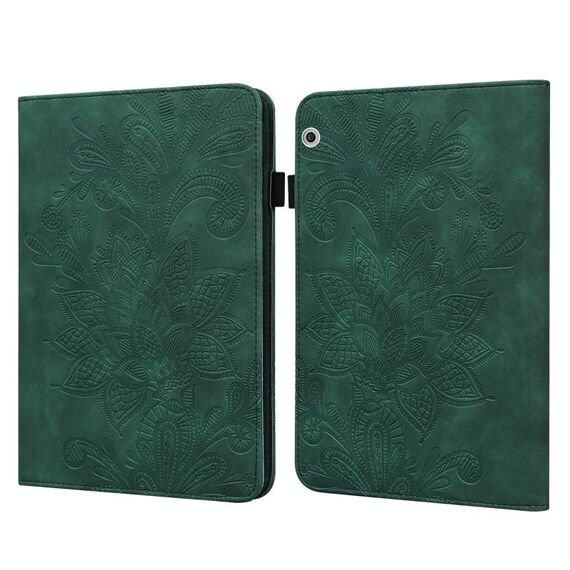 Per Huawei MediaPad T3 10 pizzo fiore goffratura modello orizzontale in pelle flip con supporto e carte slot e portafoglio e cornice fotografica (verde)