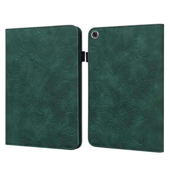 Per Lenovo M10 Plus / M10 Plus TB-X606F / TB-606x Flower Pizzo Embossing Pattern Caso in pelle a flip orizzontale con supporto e carte Slot & Portafoglio e cornice fotografica (verde)