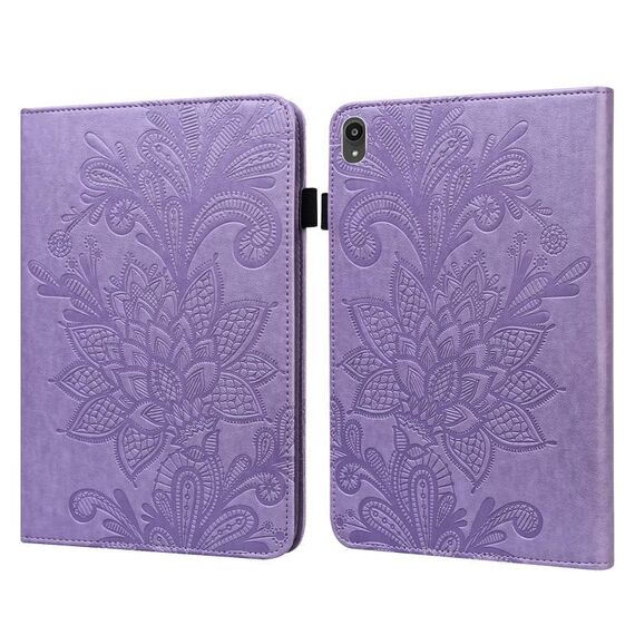 Per Lenovo Tab P11 2020 11 pollici TB-J606F / J606x Flower in pizzo Embossing Pattern Caso in pelle flip orizzontale con supporto e carte Slot & Portafoglio e cornice fotografica (viola)