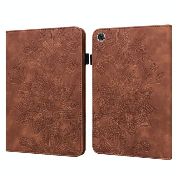 Per Lenovo TAB M8 8505x fiore di pizzo fiore goffratura modello orizzontale custodia in pelle con supporto e carte e portafoglio e cornice fotografica (marrone)