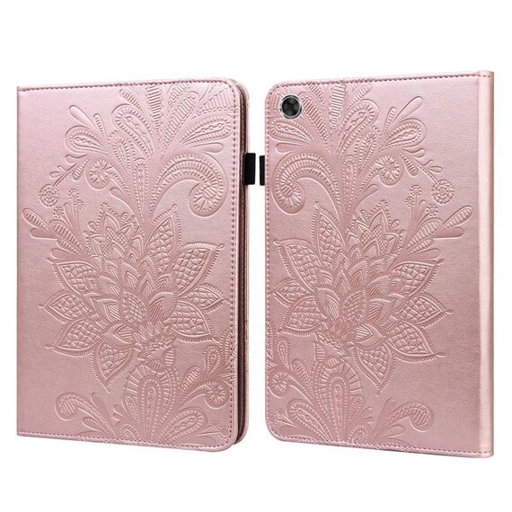 Per Lenovo Tab M8 8505x pizzo fiore goffratura modello orizzontale flip custodia in pelle con supporto e carte e portafoglio e cornice fotografica (oro rosa)