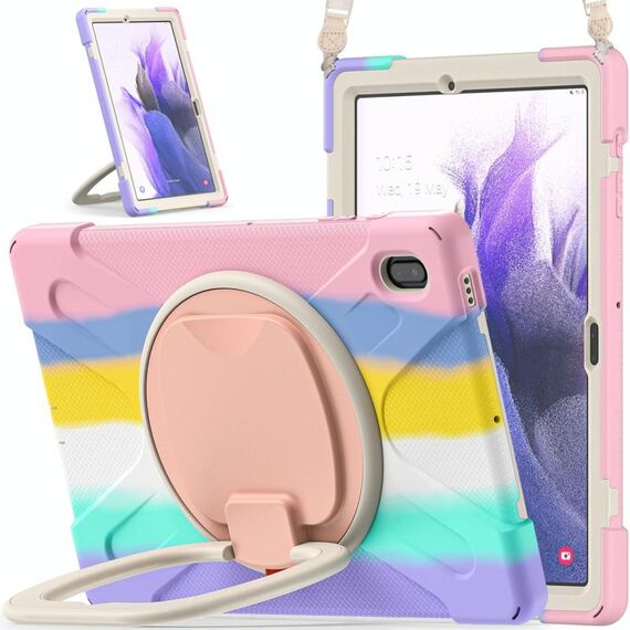 Per Samsung Galaxy Tab S7 FE T730 Custodia protettiva in silicone + PC con supporto e tracolla (colorato rosa)
