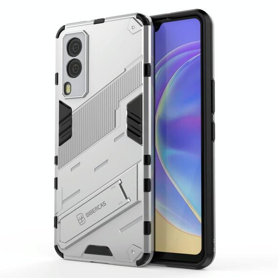 Per vivo v21e 5g Armor Punk 2 in 1 PC + custodia antiurto TPU con supporto invisibile (bianco)