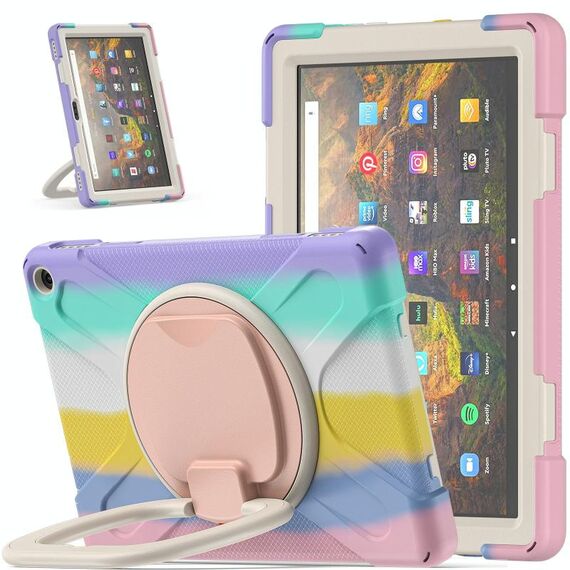 Custodia protettiva in silicone + PC con supporto e tracolla per Amazon Kindle Fire HD 10 2021 (colorato rosa)