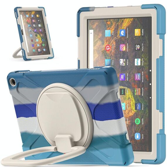 Custodia protettiva in silicone + PC con supporto e tracolla per Amazon Kindle Fire HD 10 2021 (colorato blu)