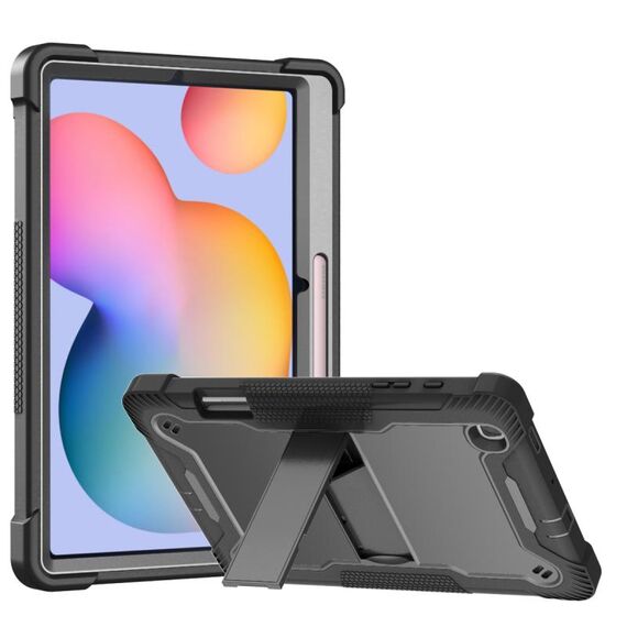 Per Samsung Galaxy Tab S6 Lite Silicone + custodia protettiva antiurto PC con supporto (nero)